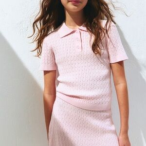 2-PIECE CABLE-KNIT SET pink 10-12 y new no tag